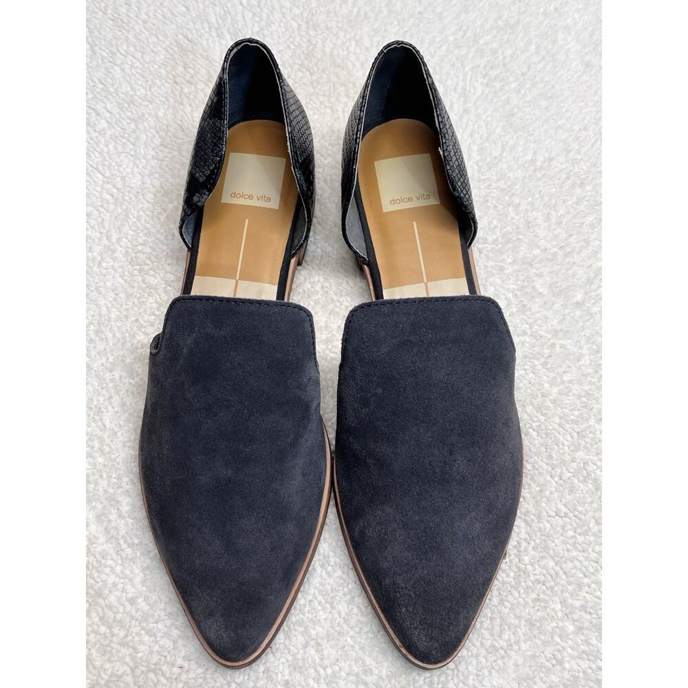 Dolce Vita Kelsa Gray Suede Snake Print D'Orsay Flat Loafer Slip On Shoes, 9.5